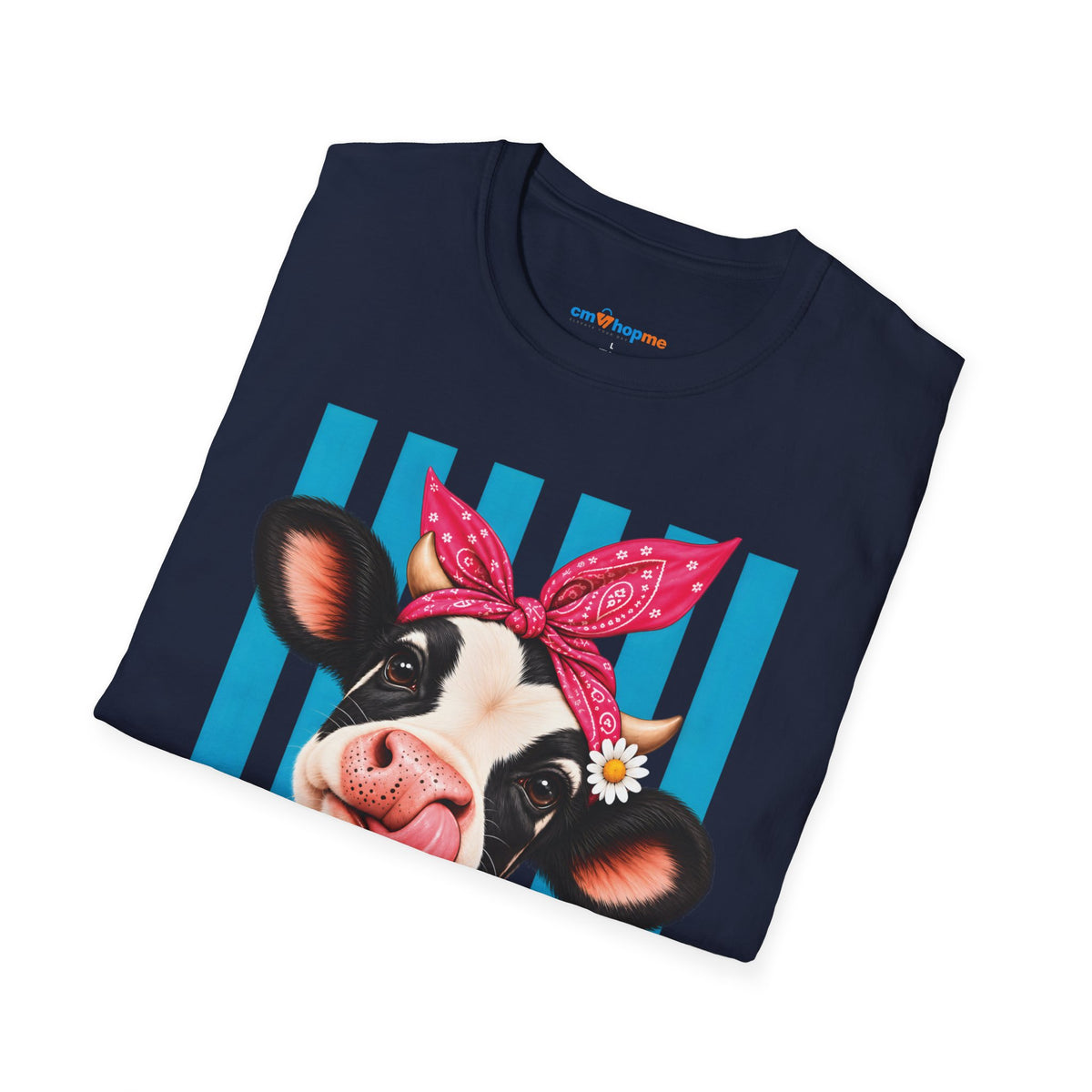 Cow Graphic T-Shirt — Cute Cow with Bandana Farm Animal Tee
