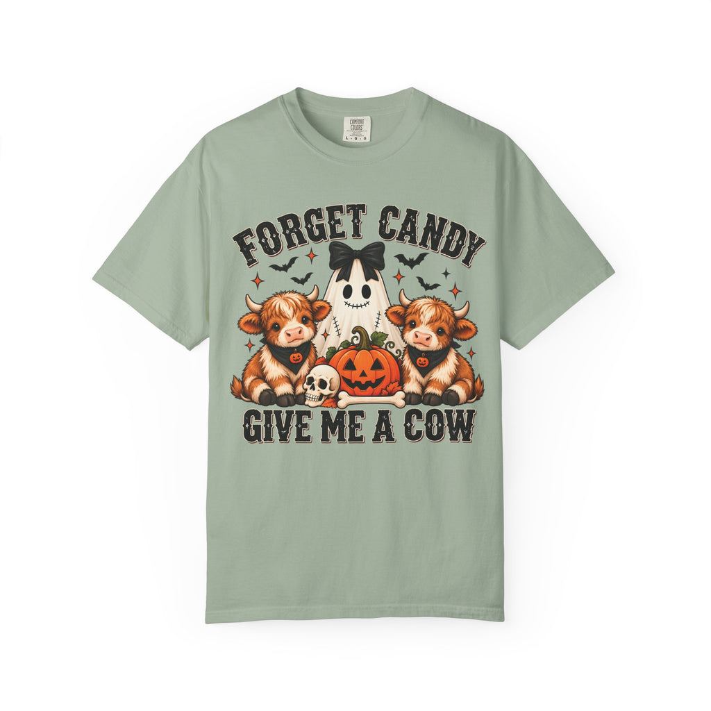 Halloween Cow T-Shirt — “Forget Candy, Give Me a Cow” Cute Spooky Farm Tee