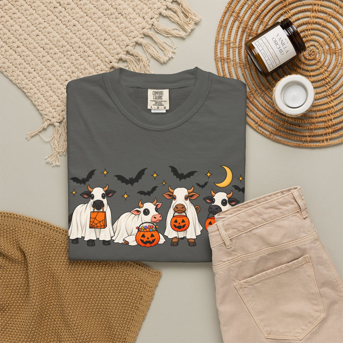 Halloween Cow Costume T-Shirt — Cute Cows in Ghost & Pumpkin Parade