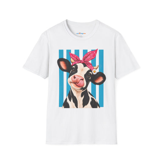 Cow Graphic T-Shirt — Cute Cow with Bandana Farm Animal Tee