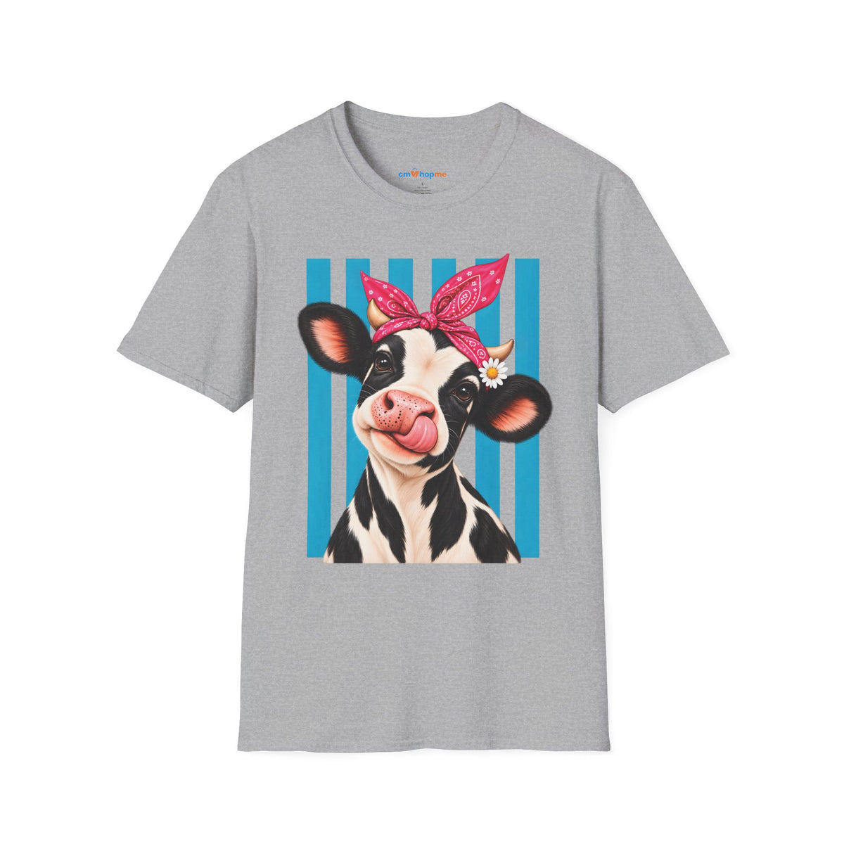 Cow Graphic T-Shirt — Cute Cow with Bandana Farm Animal Tee
