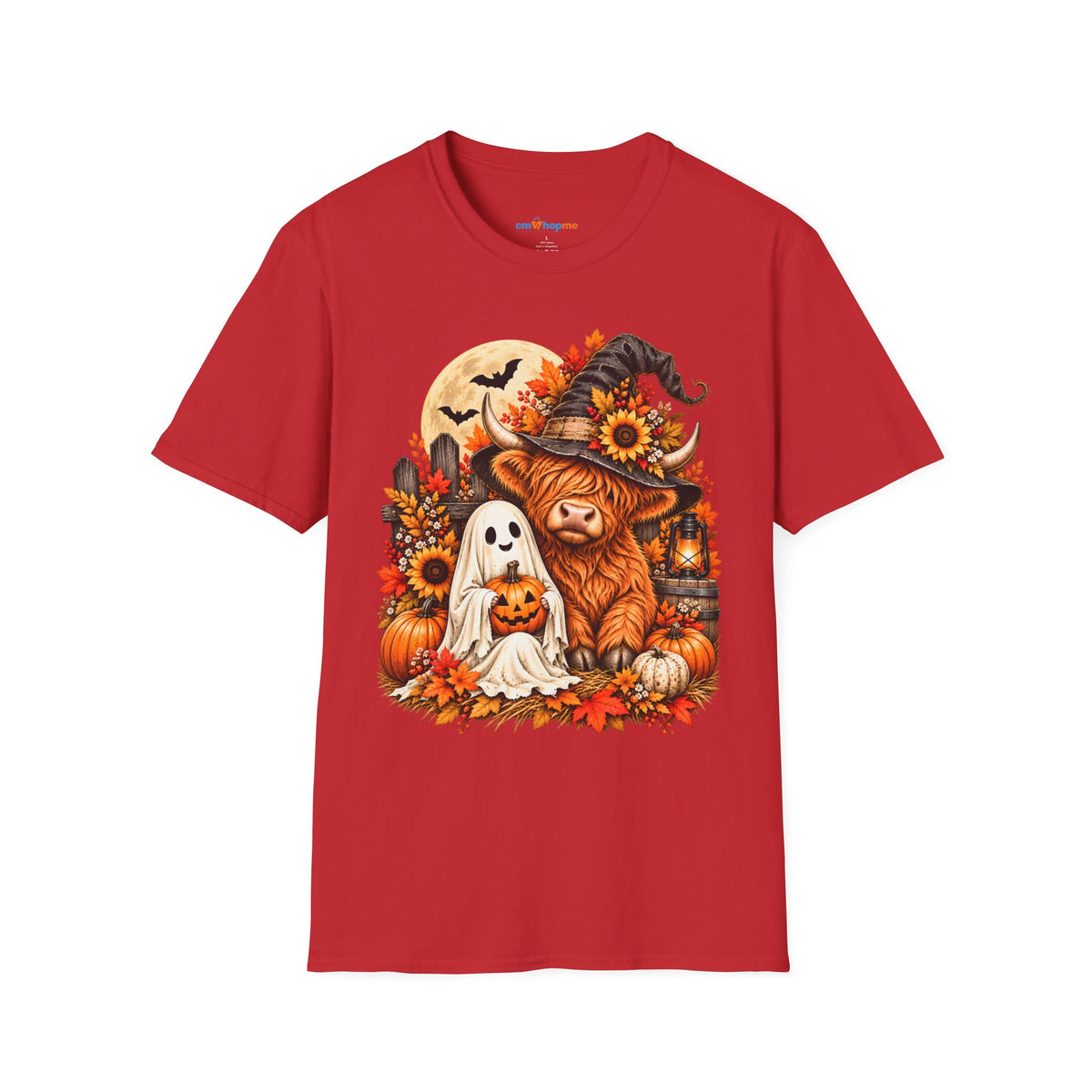 Halloween Scarecrow & Ghost Pumpkin T‑Shirt — Fall Sunflower Spooky Cute Tee