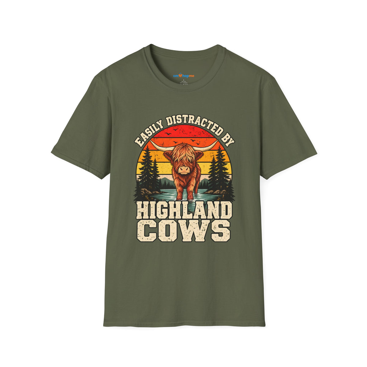 Highland Cows T-Shirt — "Easily Distracted by Highland Cows" Retro Graphic Tee