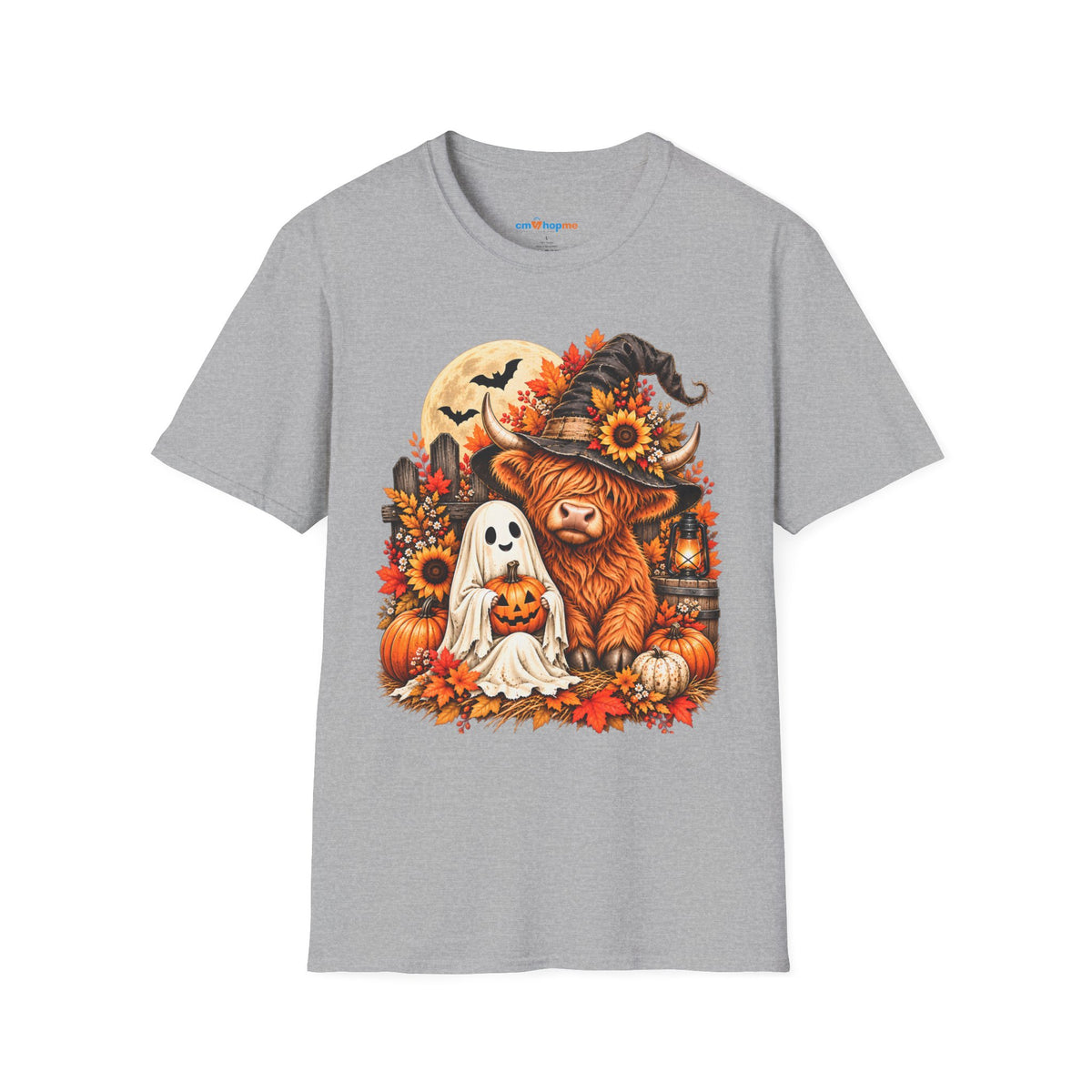 Halloween Scarecrow & Ghost Pumpkin T‑Shirt — Fall Sunflower Spooky Cute Tee