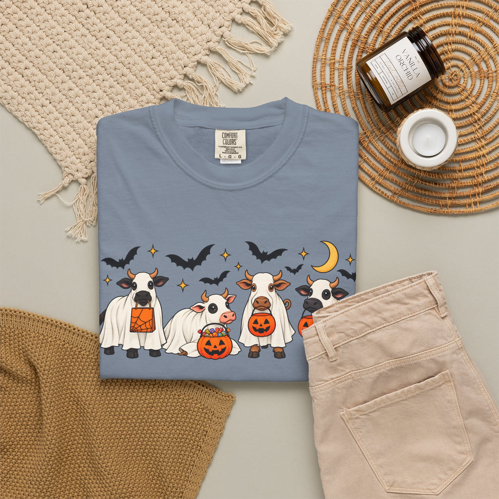 Halloween Cow Costume T-Shirt — Cute Cows in Ghost & Pumpkin Parade
