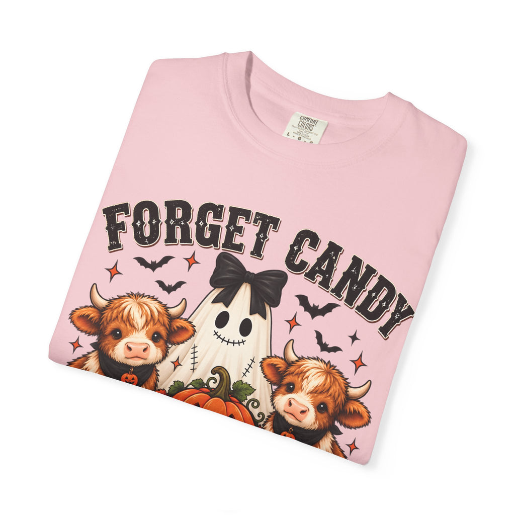 Halloween Cow T-Shirt — “Forget Candy, Give Me a Cow” Cute Spooky Farm Tee