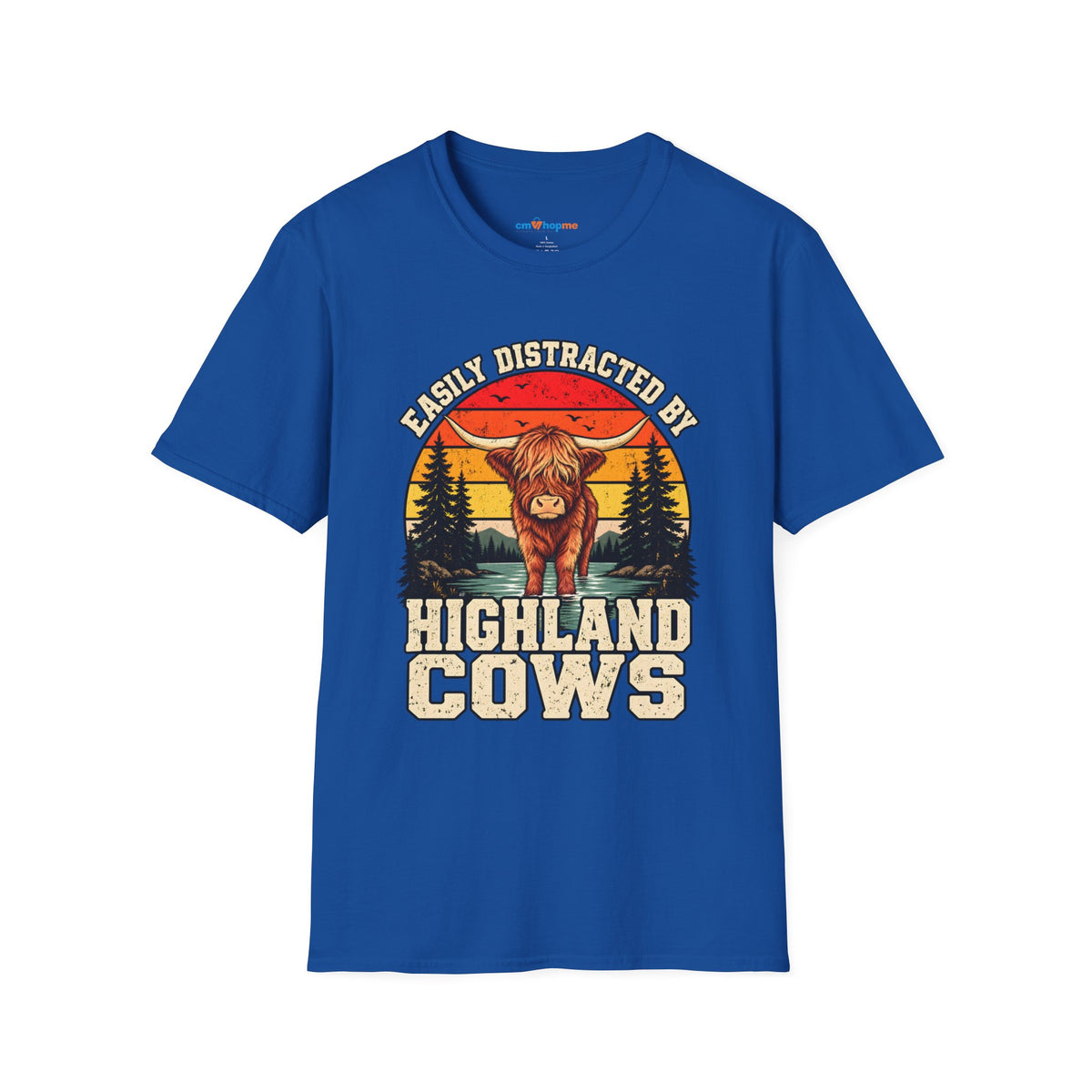 Highland Cows T-Shirt — "Easily Distracted by Highland Cows" Retro Graphic Tee