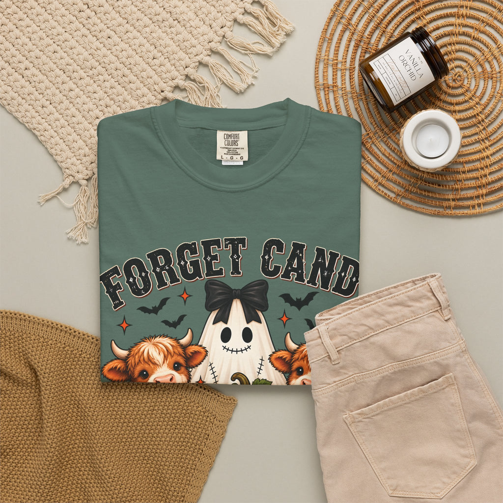 Halloween Cow T-Shirt — “Forget Candy, Give Me a Cow” Cute Spooky Farm Tee
