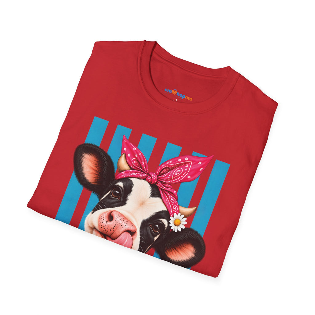 Cow Graphic T-Shirt — Cute Cow with Bandana Farm Animal Tee