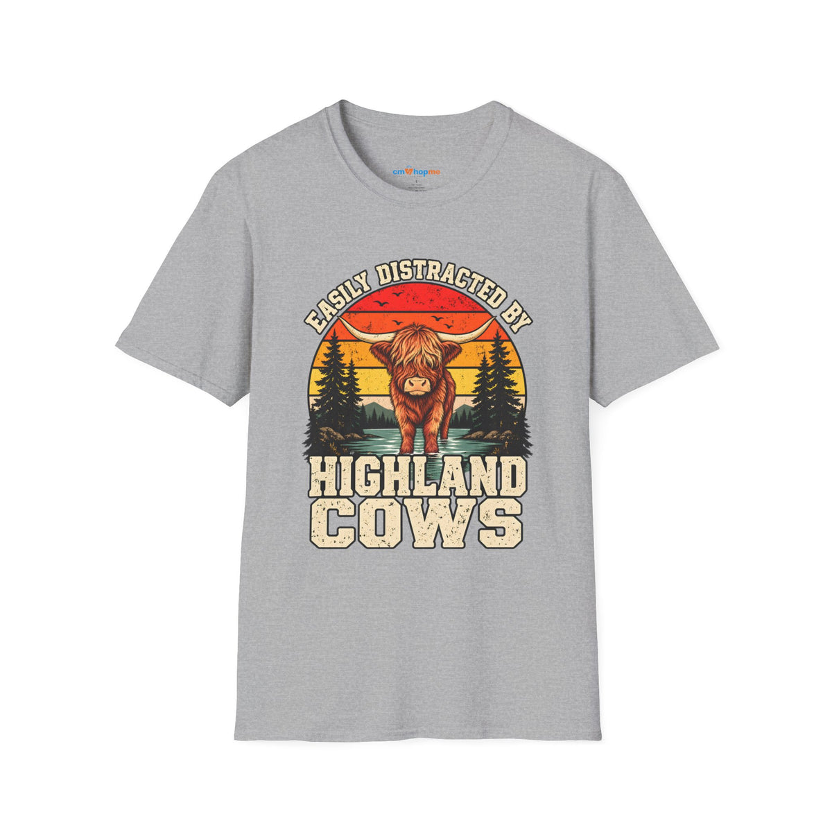 Highland Cows T-Shirt — "Easily Distracted by Highland Cows" Retro Graphic Tee
