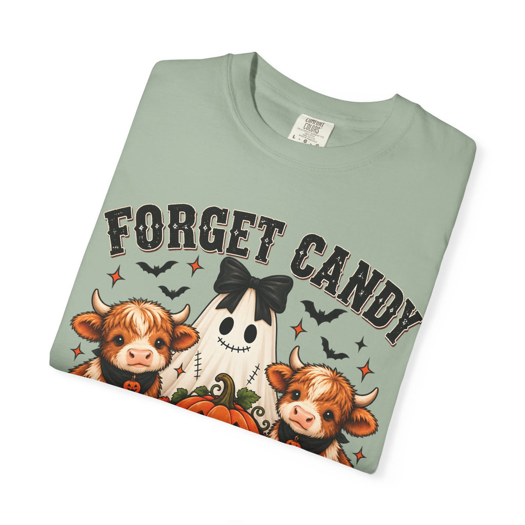 Halloween Cow T-Shirt — “Forget Candy, Give Me a Cow” Cute Spooky Farm Tee