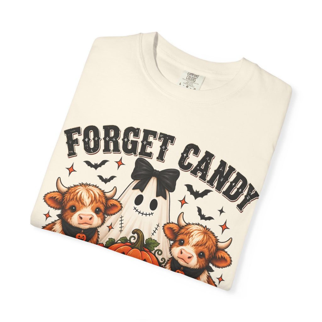 Halloween Cow T-Shirt — “Forget Candy, Give Me a Cow” Cute Spooky Farm Tee
