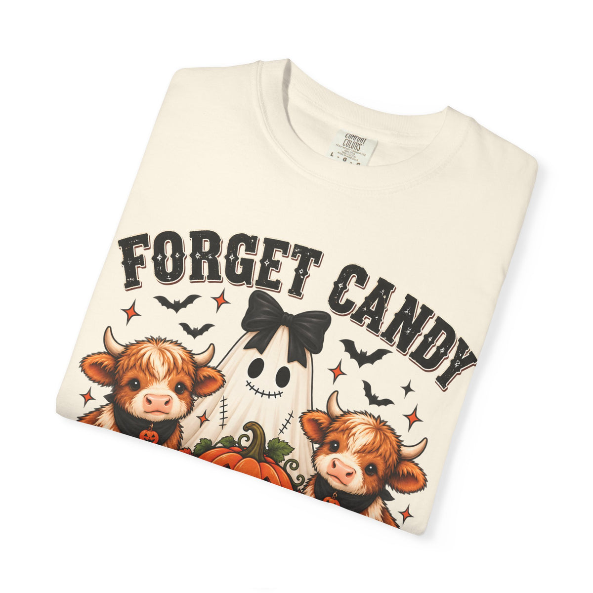 Halloween Cow T-Shirt — “Forget Candy, Give Me a Cow” Cute Spooky Farm Tee