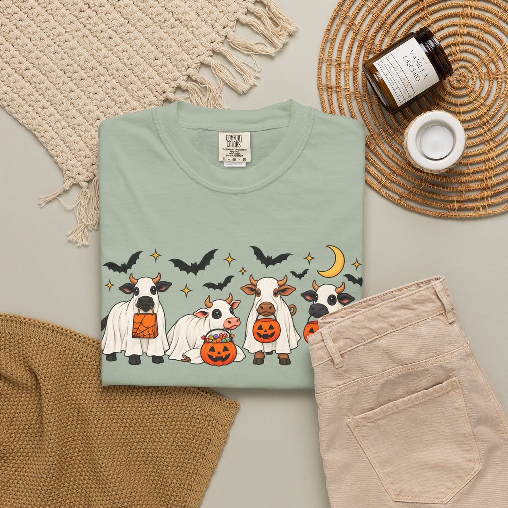 Halloween Cow Costume T-Shirt — Cute Cows in Ghost & Pumpkin Parade