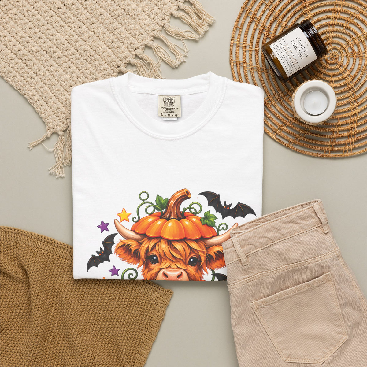 Halloween Pumpkin Cow T-Shirt — Cute Jack-O’-Lantern Highland Cow Tee