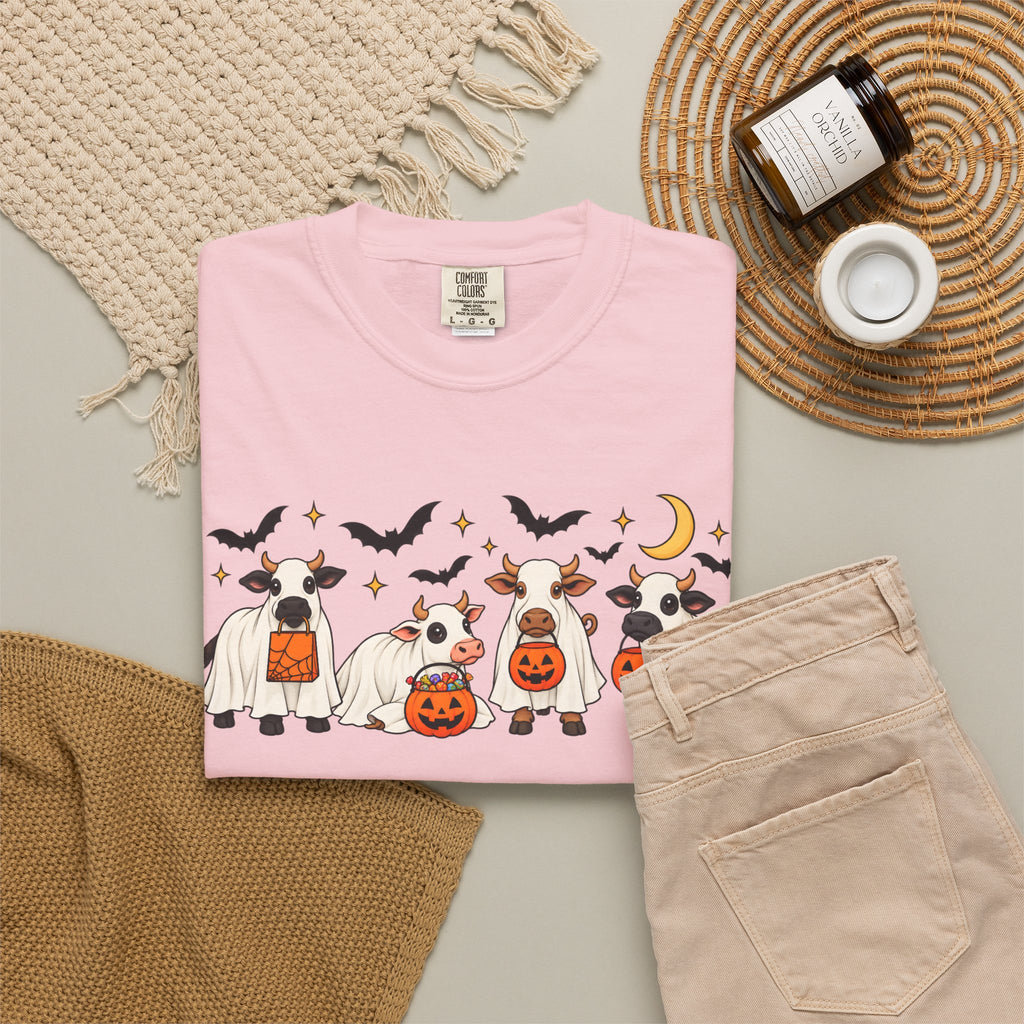 Halloween Cow Costume T-Shirt — Cute Cows in Ghost & Pumpkin Parade
