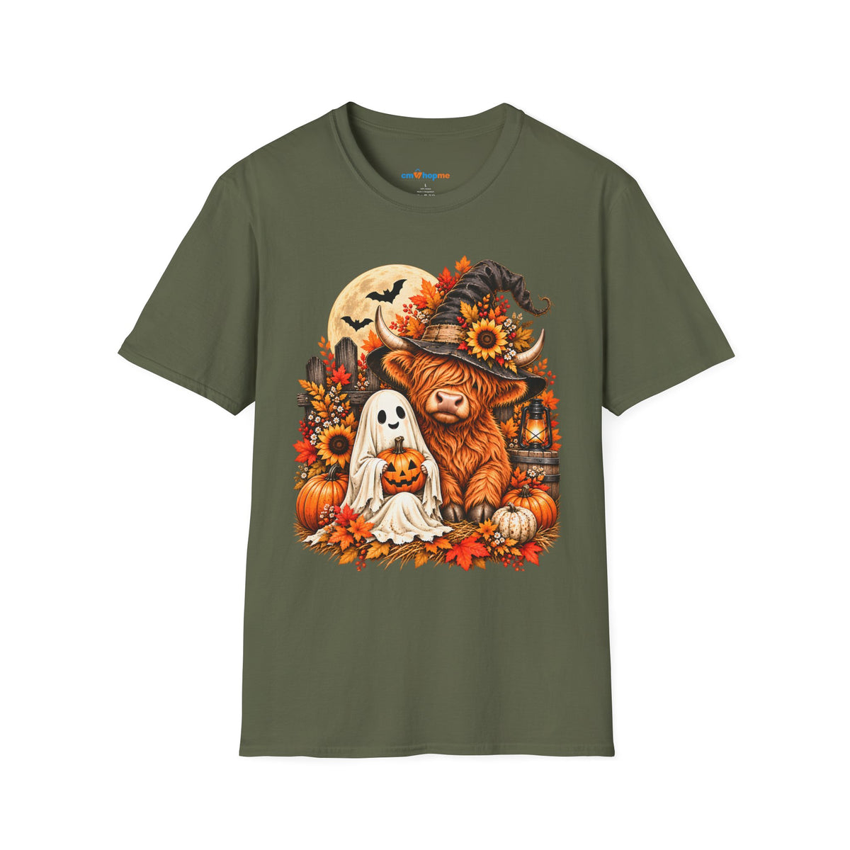 Halloween Scarecrow & Ghost Pumpkin T‑Shirt — Fall Sunflower Spooky Cute Tee