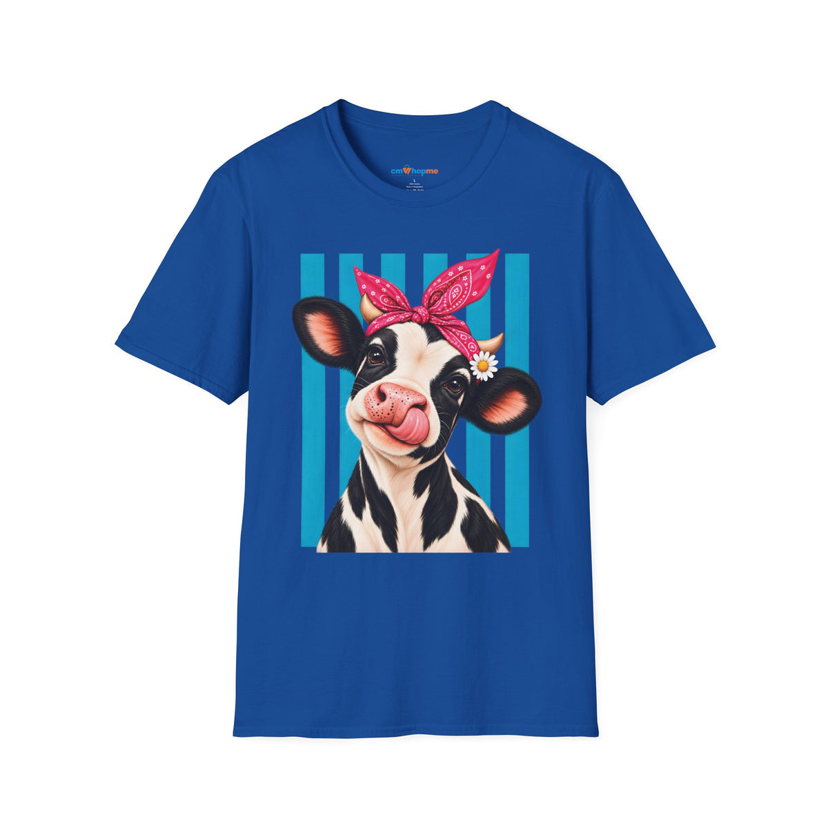 Cow Graphic T-Shirt — Cute Cow with Bandana Farm Animal Tee