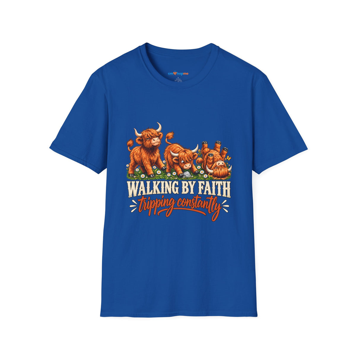 Walking By Faith T-Shirt – Happy Highland Cows Christian Tee