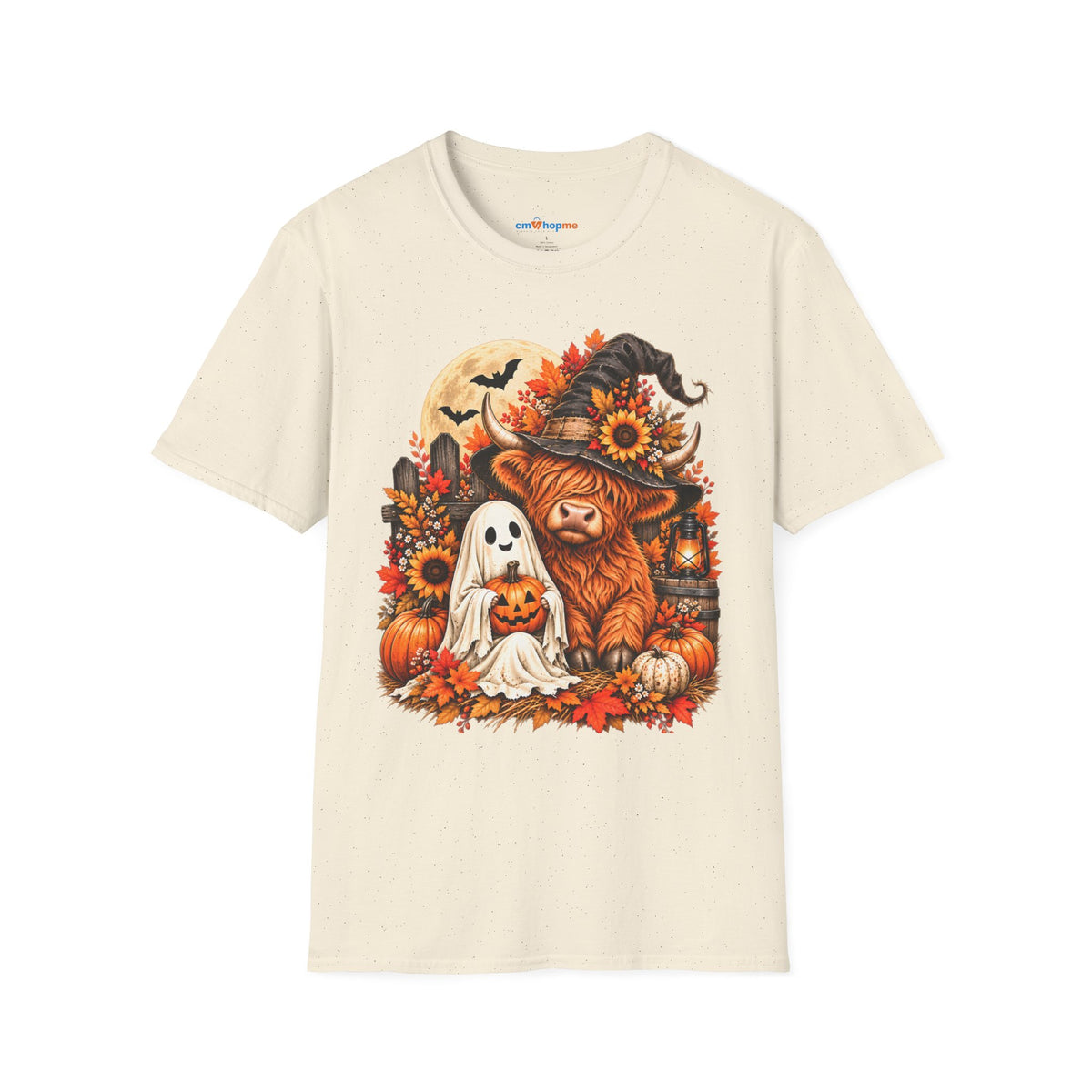 Halloween Scarecrow & Ghost Pumpkin T‑Shirt — Fall Sunflower Spooky Cute Tee