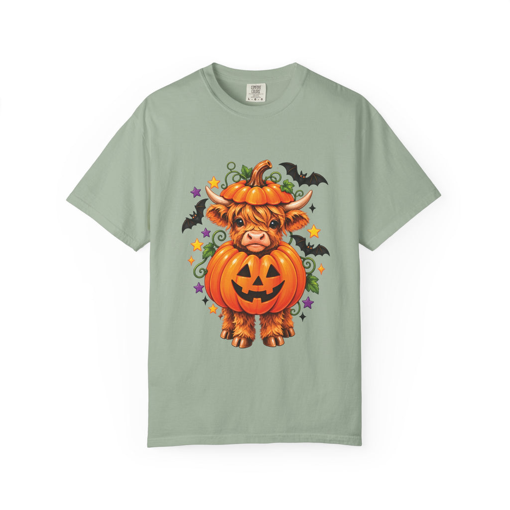 Halloween Pumpkin Cow T-Shirt — Cute Jack-O’-Lantern Highland Cow Tee