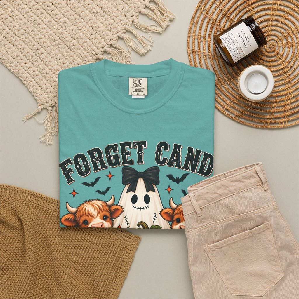 Halloween Cow T-Shirt — “Forget Candy, Give Me a Cow” Cute Spooky Farm Tee