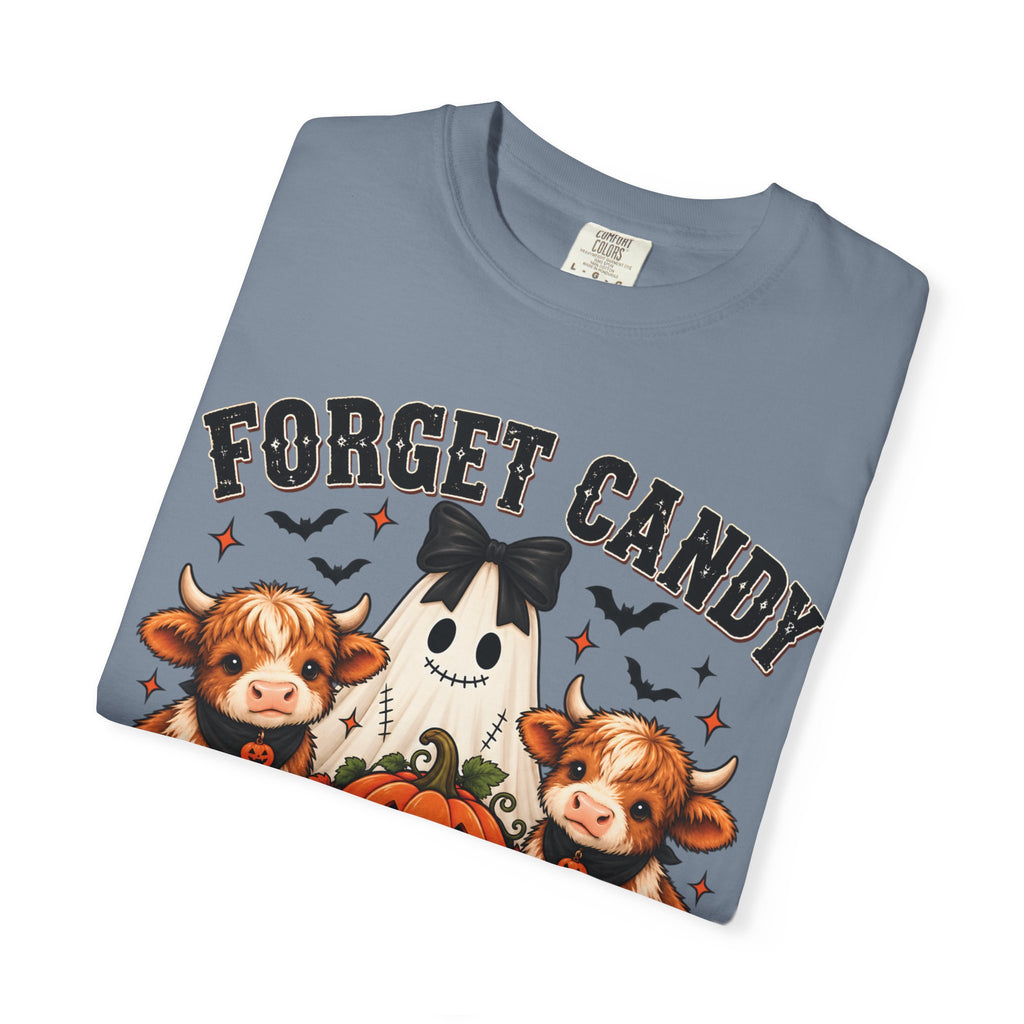 Halloween Cow T-Shirt — “Forget Candy, Give Me a Cow” Cute Spooky Farm Tee