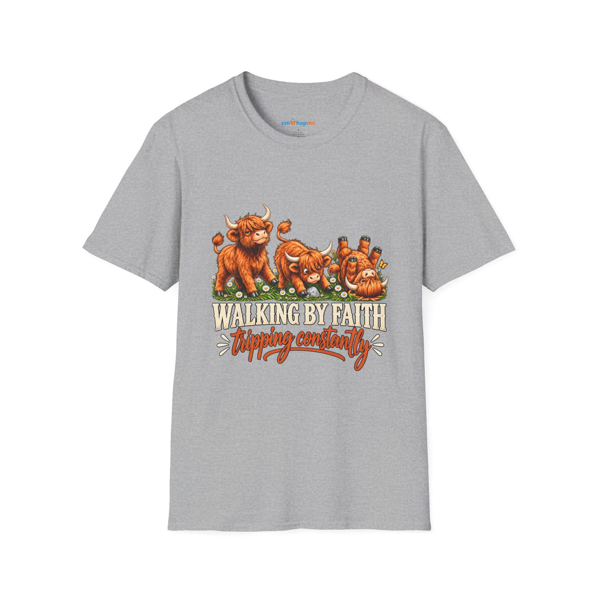 Walking By Faith T-Shirt – Happy Highland Cows Christian Tee