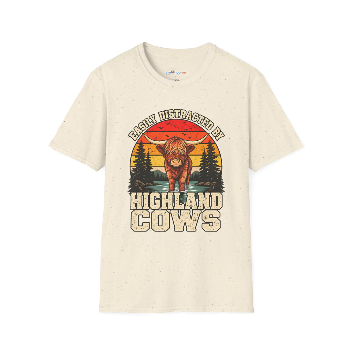 Highland Cows T-Shirt — "Easily Distracted by Highland Cows" Retro Graphic Tee