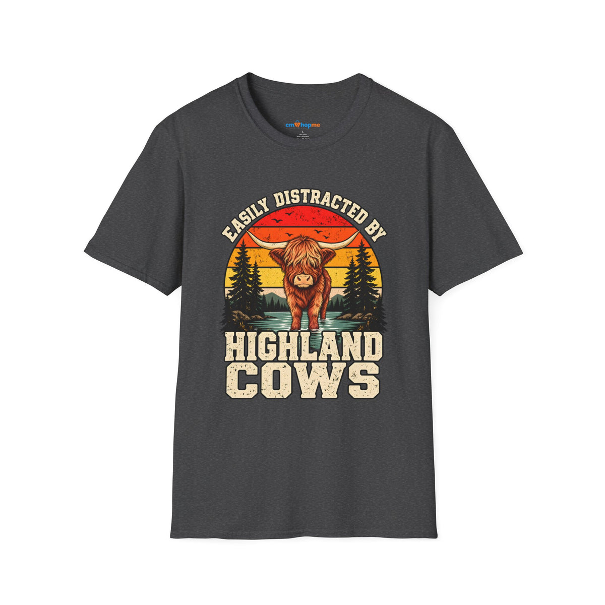 Highland Cows T-Shirt — "Easily Distracted by Highland Cows" Retro Graphic Tee