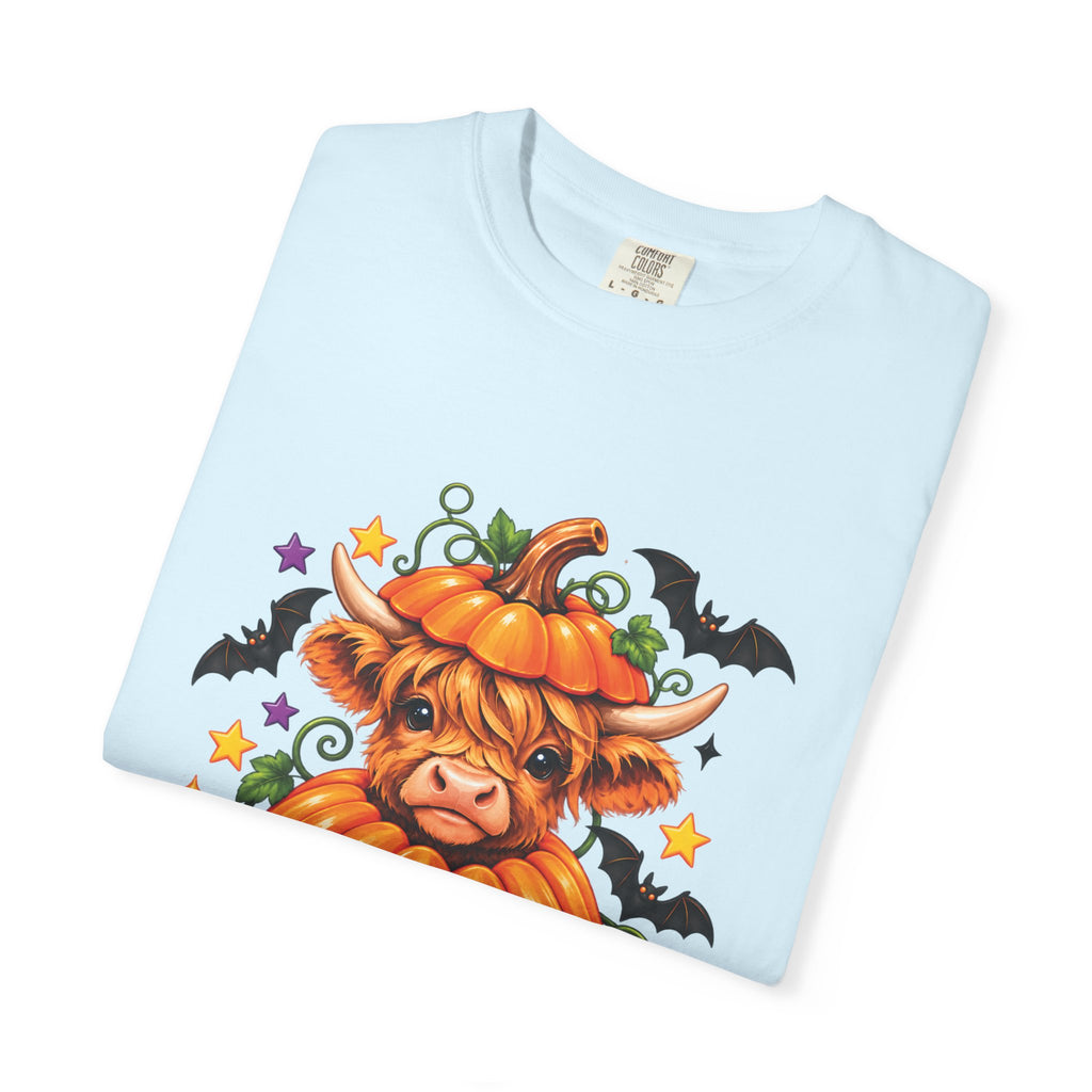 Halloween Pumpkin Cow T-Shirt — Cute Jack-O’-Lantern Highland Cow Tee