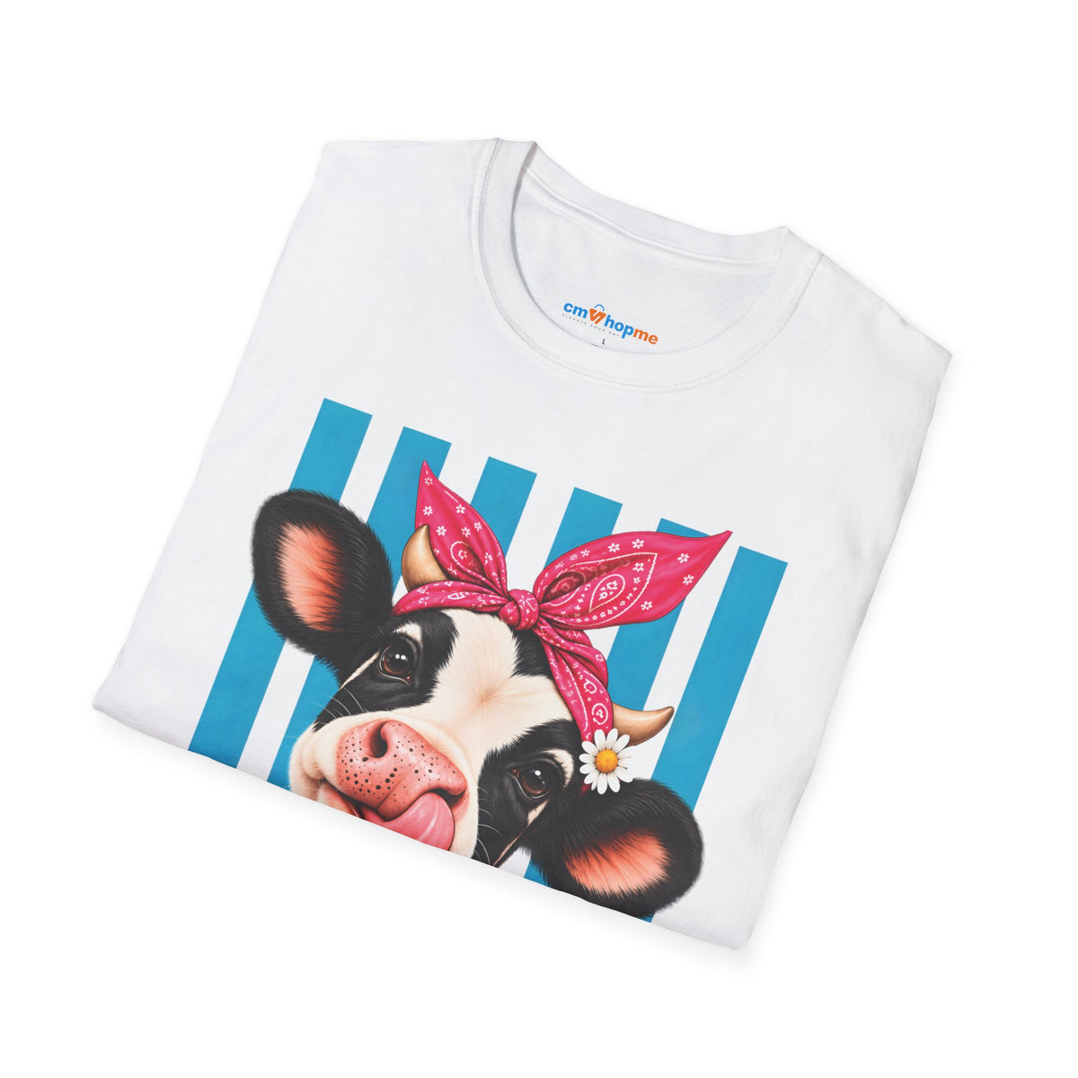 Cow Graphic T-Shirt — Cute Cow with Bandana Farm Animal Tee