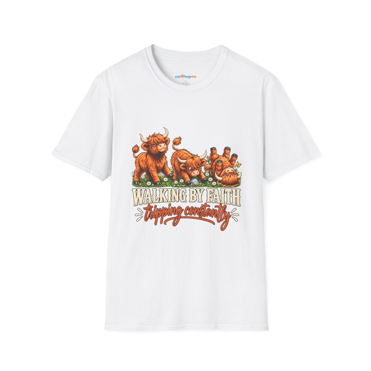 Walking By Faith T-Shirt – Happy Highland Cows Christian Tee