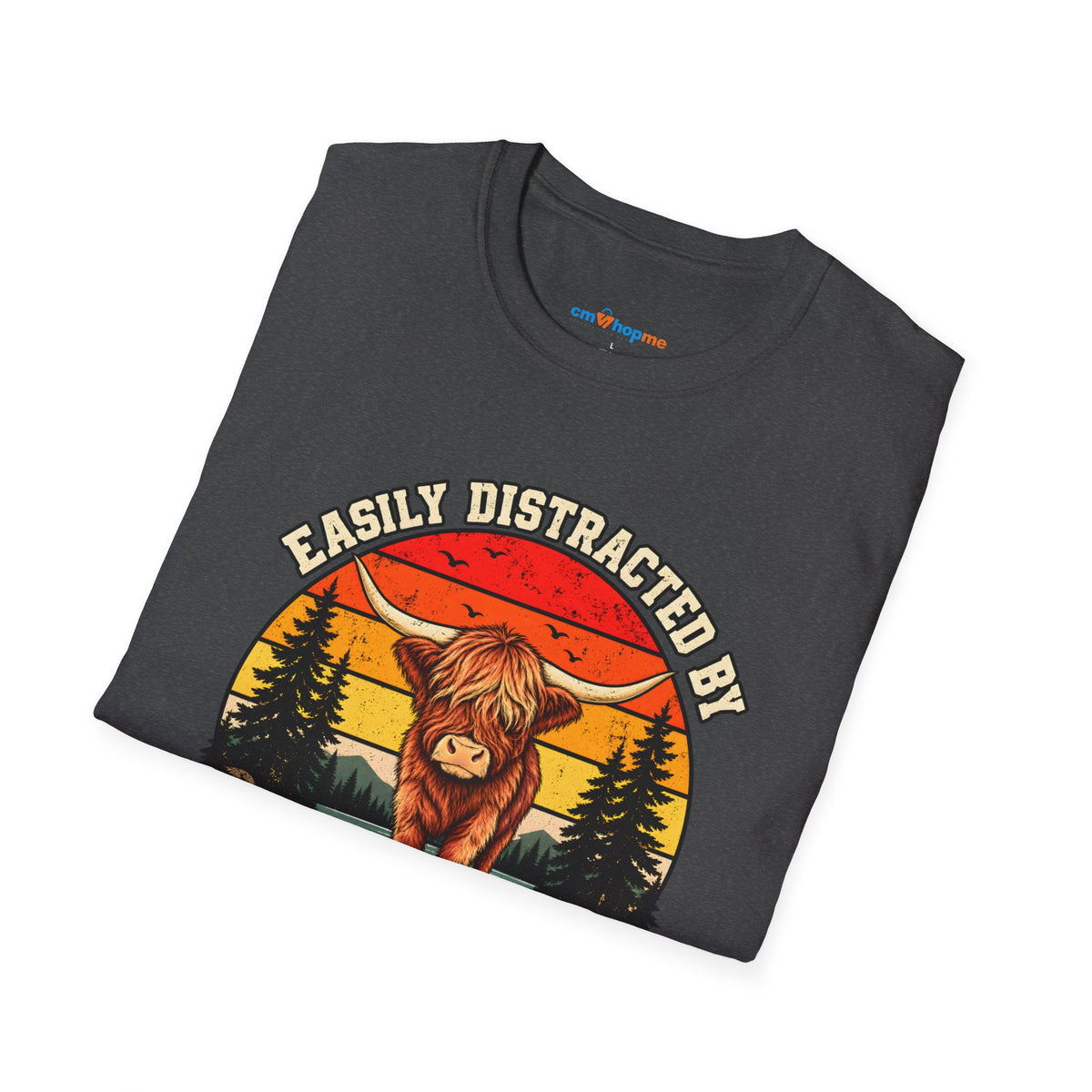 Highland Cows T-Shirt — "Easily Distracted by Highland Cows" Retro Graphic Tee