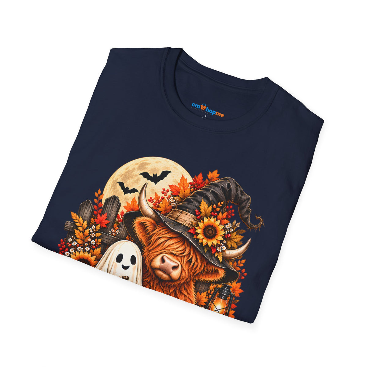 Halloween Scarecrow & Ghost Pumpkin T‑Shirt — Fall Sunflower Spooky Cute Tee