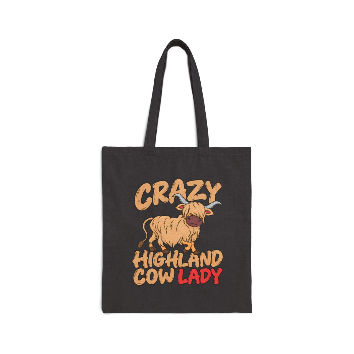 Crazy Highland Cow Lady Canvas Tote - Funny Farm Animal Grocery Bag