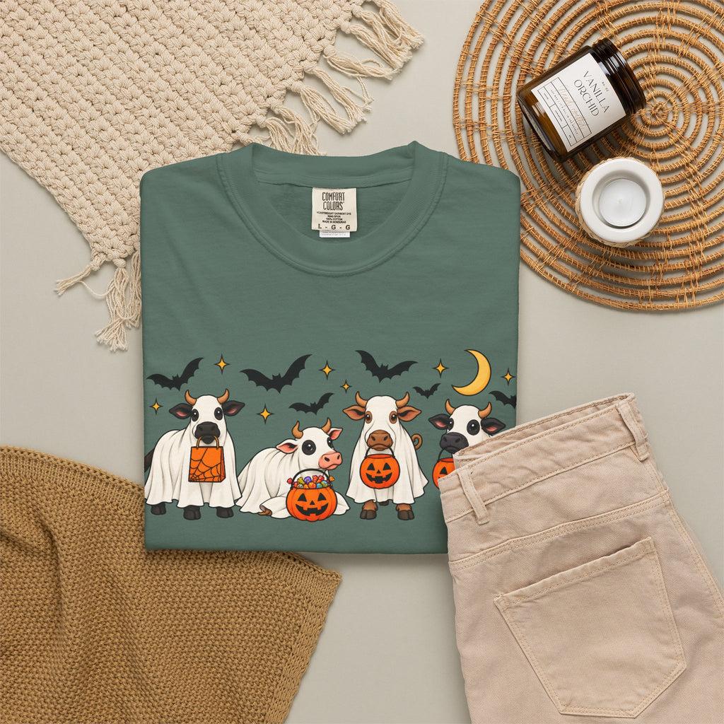 Halloween Cow Costume T-Shirt — Cute Cows in Ghost & Pumpkin Parade