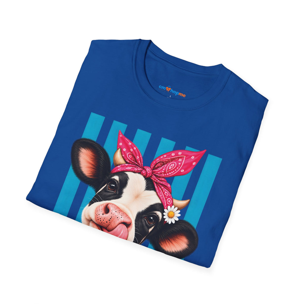 Cow Graphic T-Shirt — Cute Cow with Bandana Farm Animal Tee