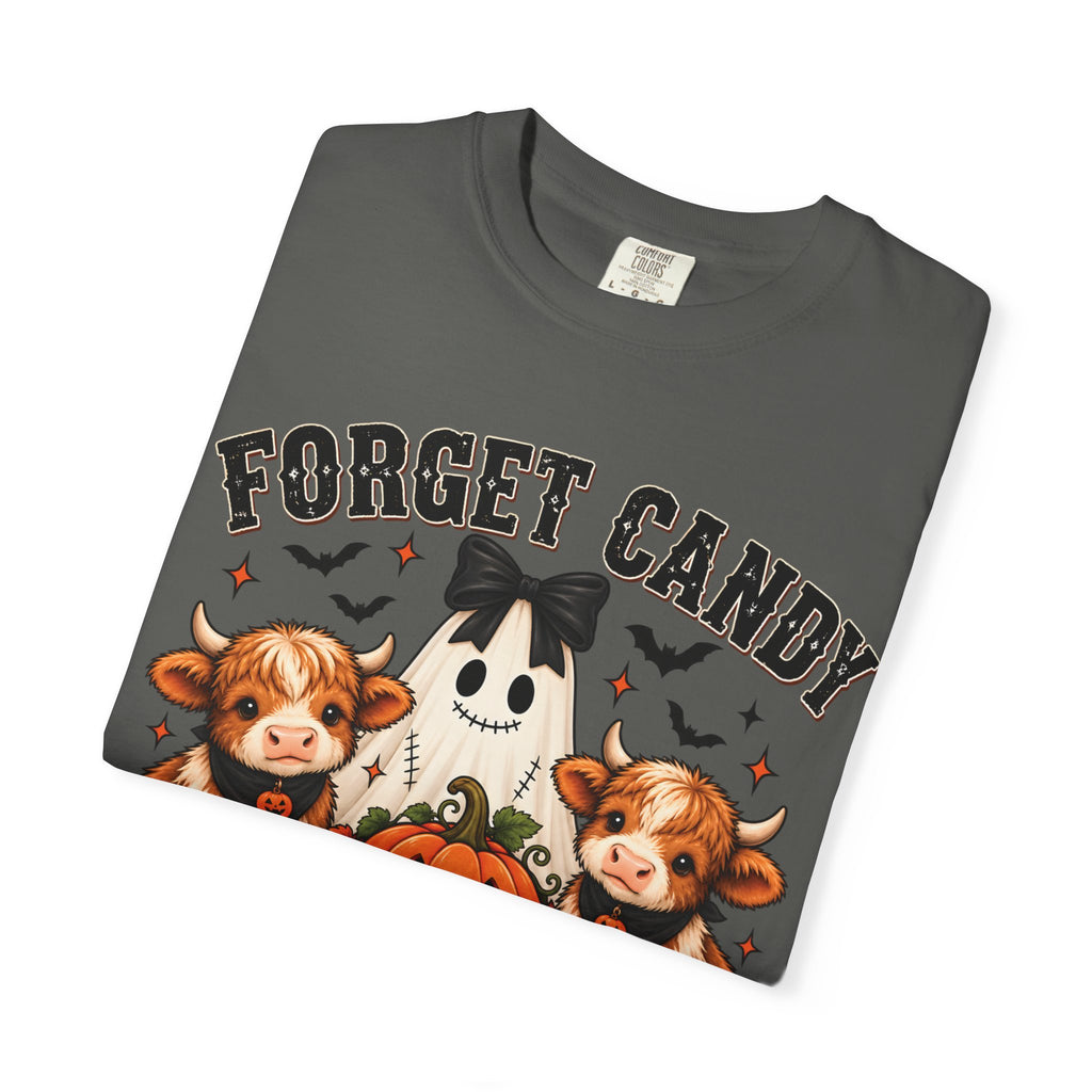 Halloween Cow T-Shirt — “Forget Candy, Give Me a Cow” Cute Spooky Farm Tee