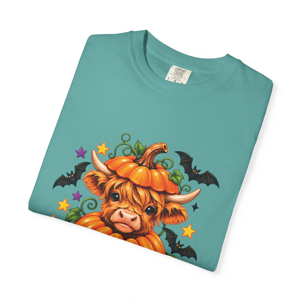 Halloween Pumpkin Cow T-Shirt — Cute Jack-O’-Lantern Highland Cow Tee