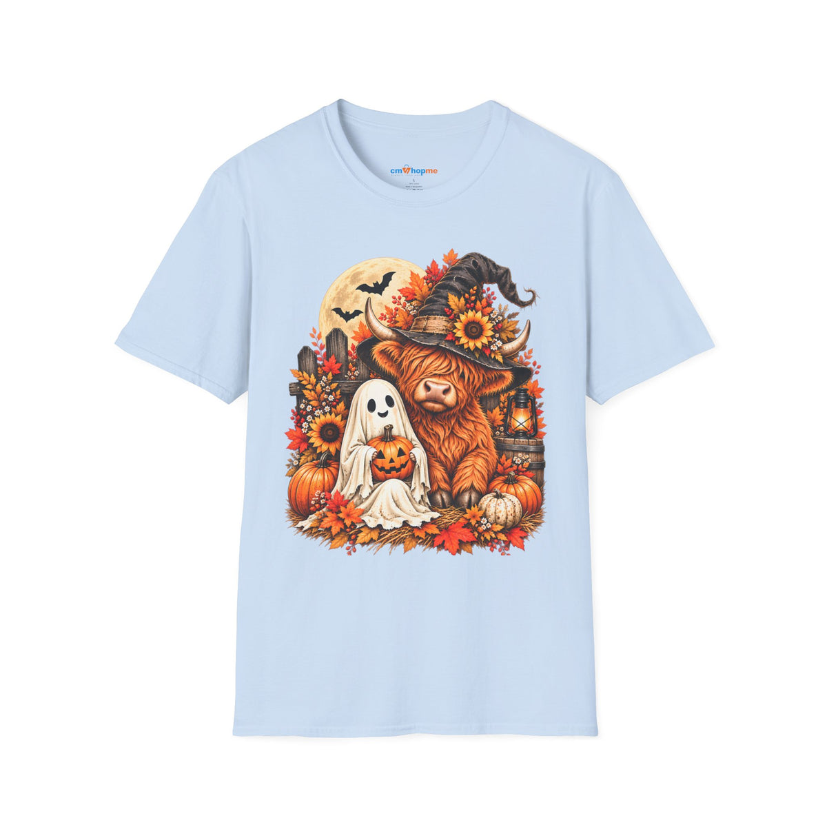 Halloween Scarecrow & Ghost Pumpkin T‑Shirt — Fall Sunflower Spooky Cute Tee
