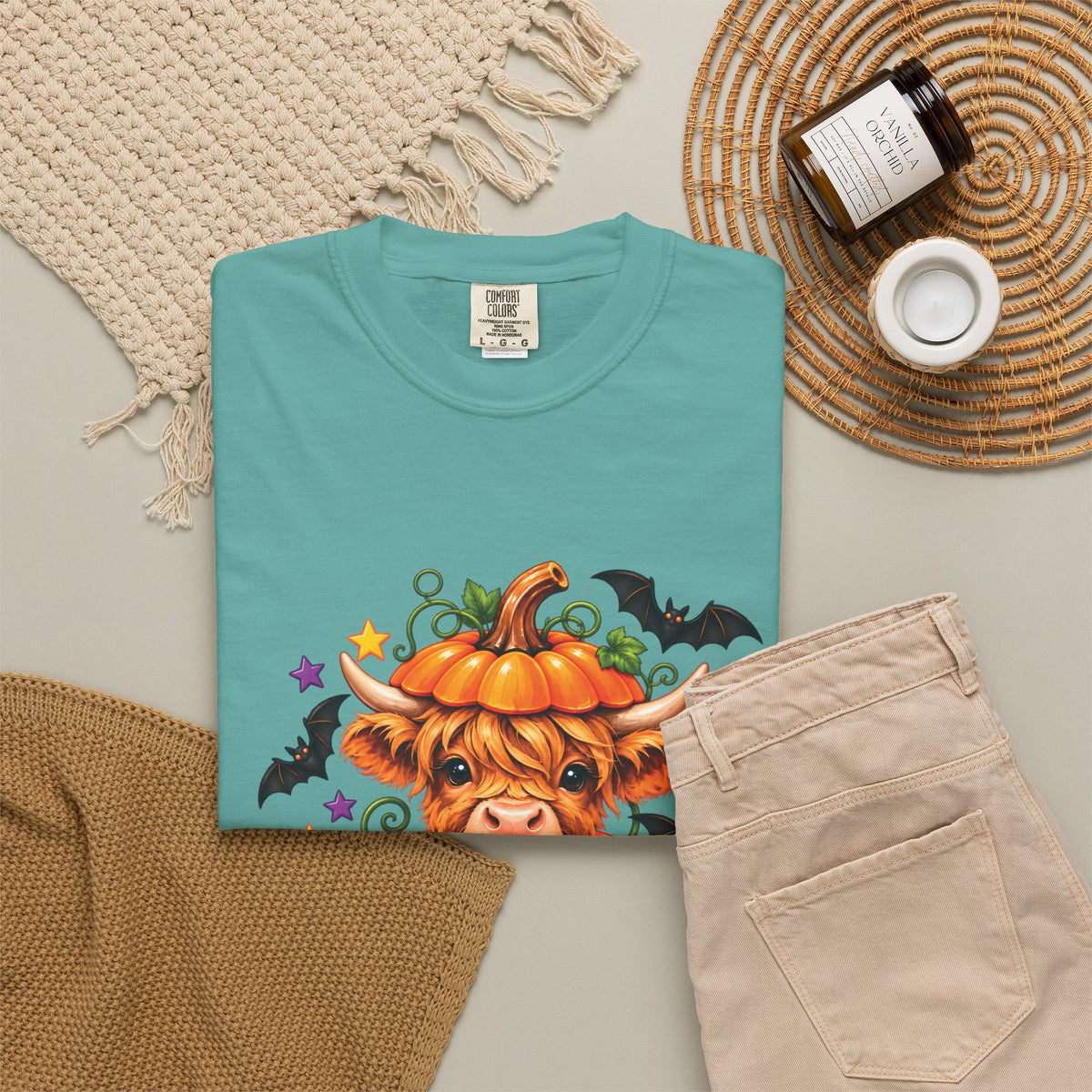 Halloween Pumpkin Cow T-Shirt — Cute Jack-O’-Lantern Highland Cow Tee