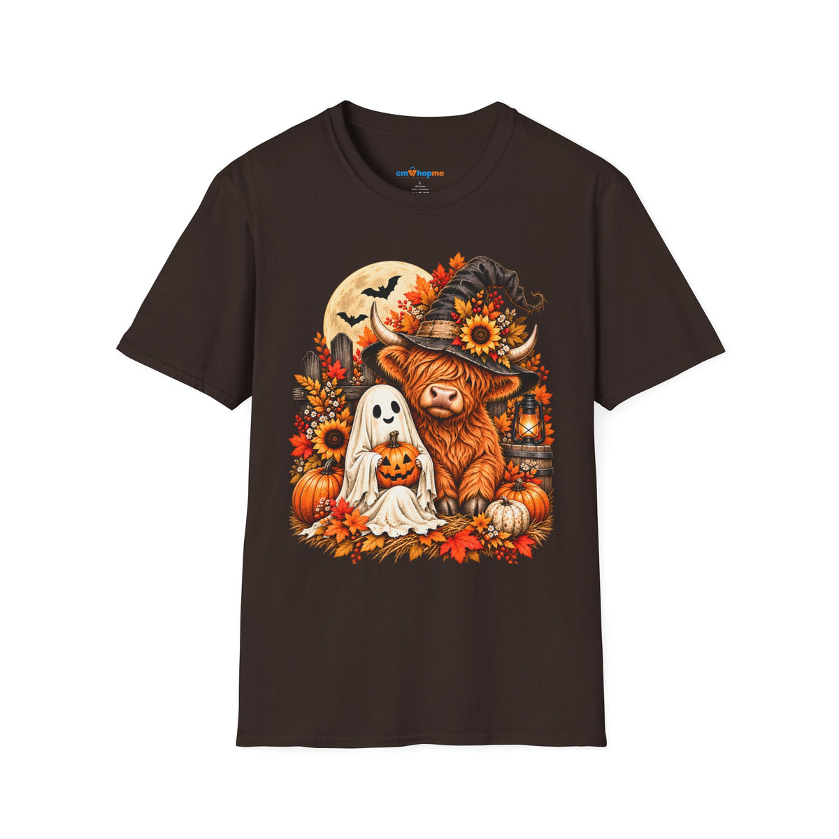 Halloween Scarecrow & Ghost Pumpkin T‑Shirt — Fall Sunflower Spooky Cute Tee