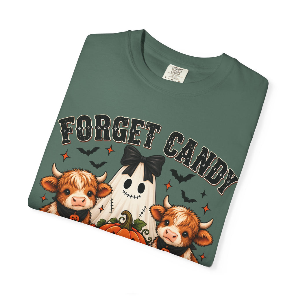 Halloween Cow T-Shirt — “Forget Candy, Give Me a Cow” Cute Spooky Farm Tee