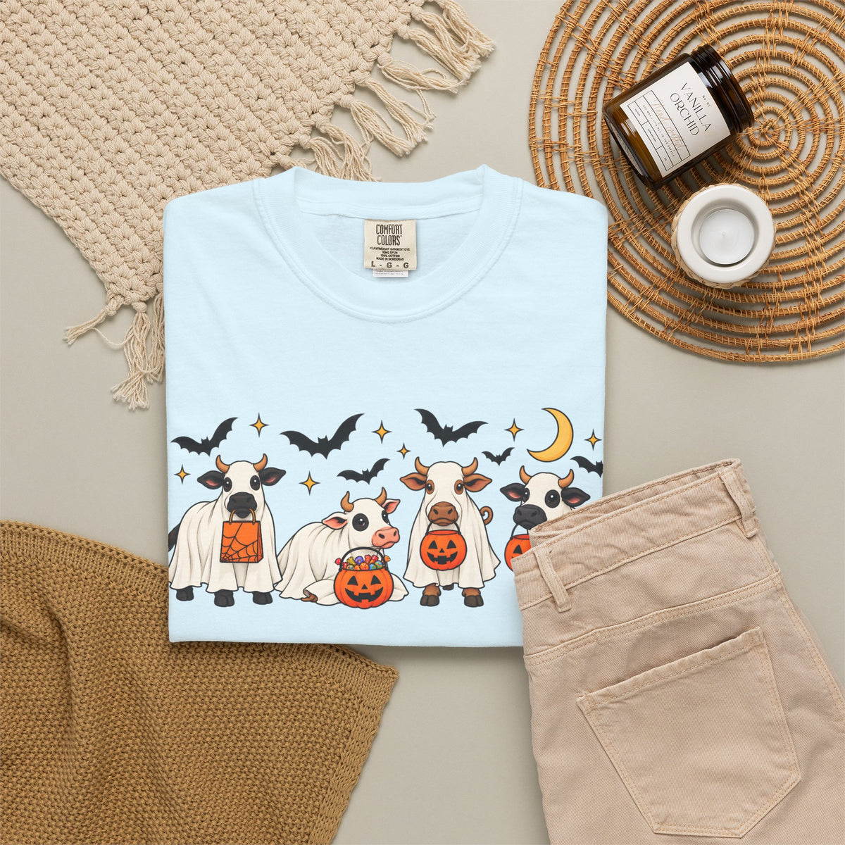 Halloween Cow Costume T-Shirt — Cute Cows in Ghost & Pumpkin Parade