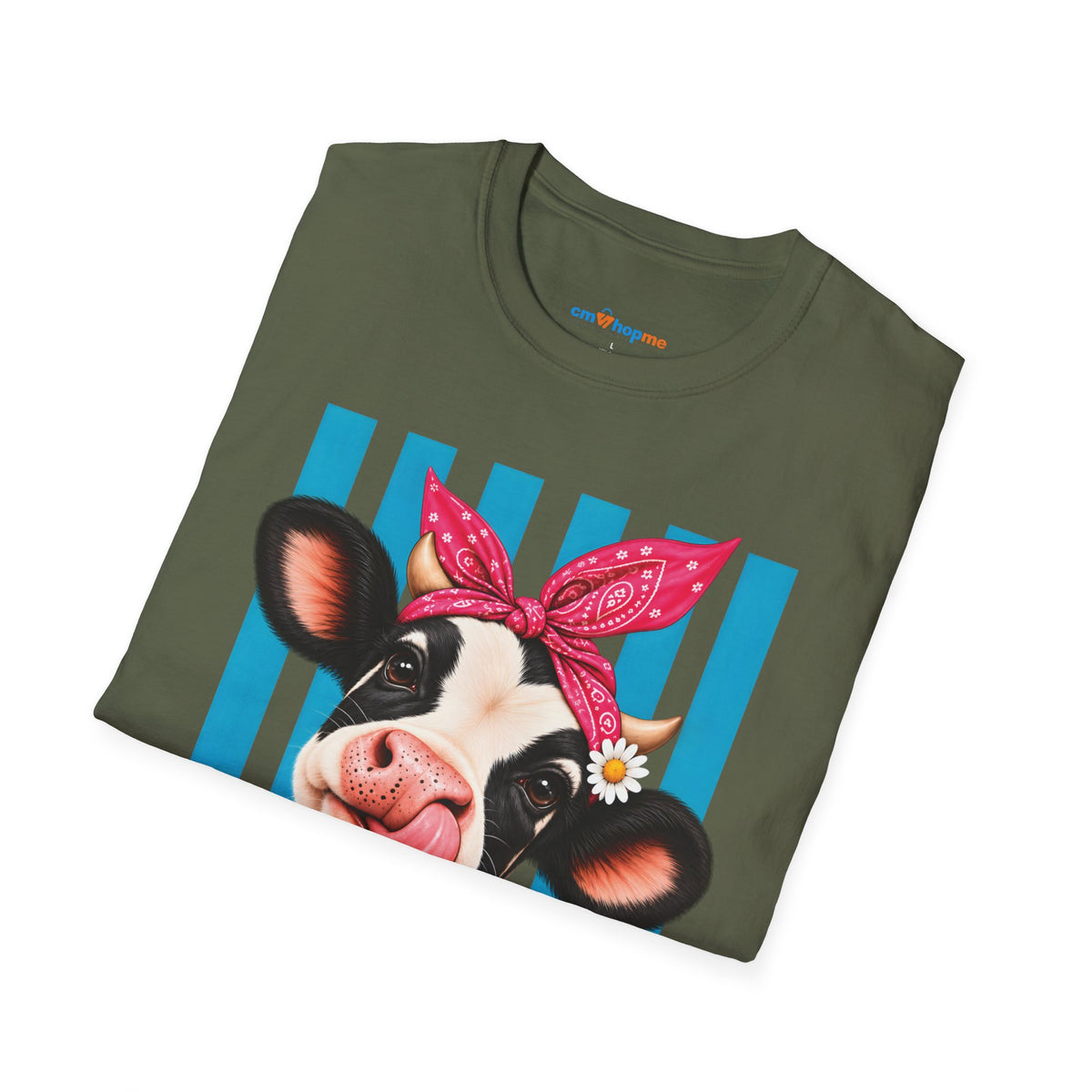 Cow Graphic T-Shirt — Cute Cow with Bandana Farm Animal Tee