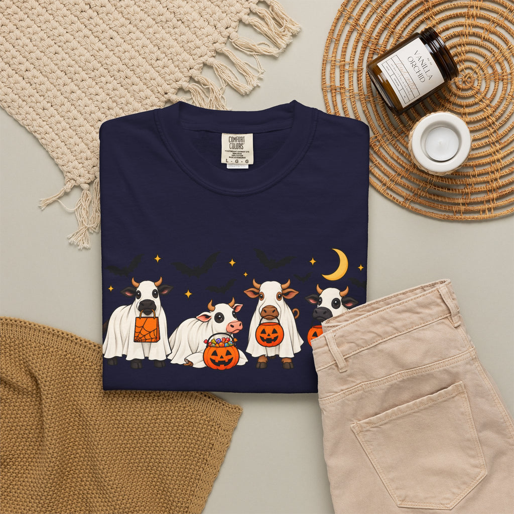 Halloween Cow Costume T-Shirt — Cute Cows in Ghost & Pumpkin Parade