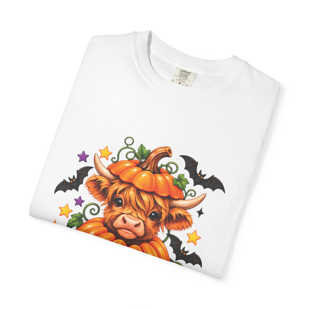 Halloween Pumpkin Cow T-Shirt — Cute Jack-O’-Lantern Highland Cow Tee