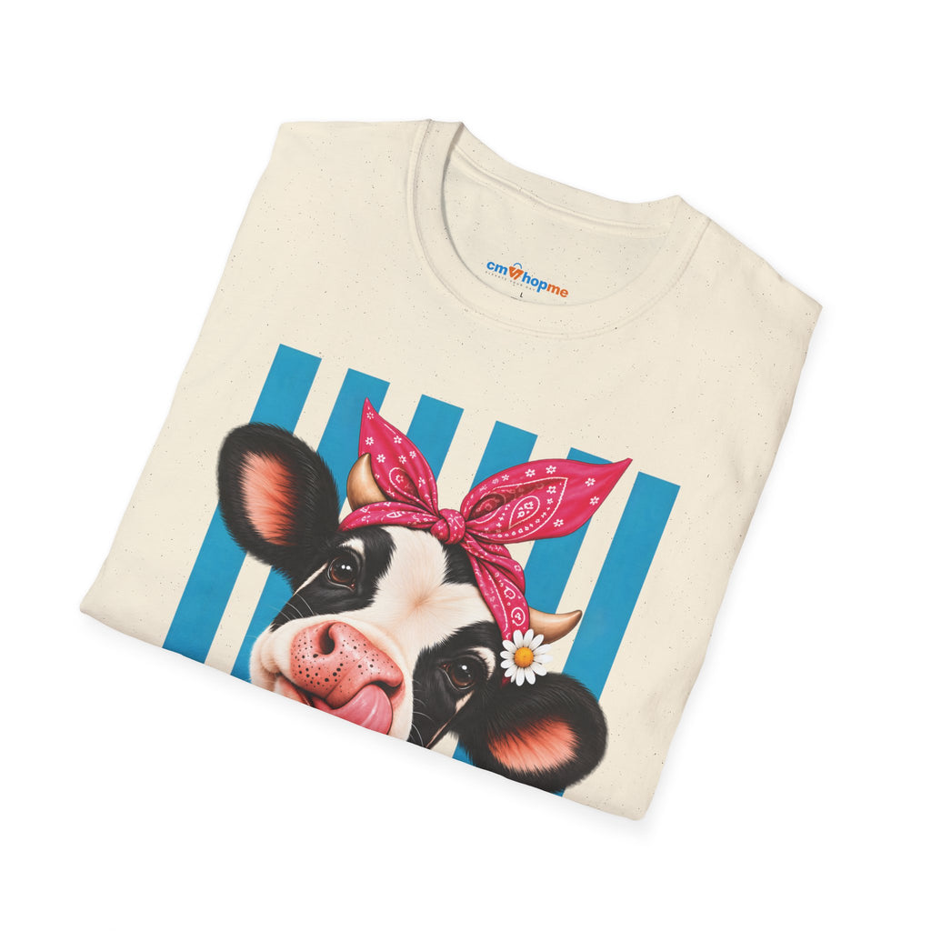 Cow Graphic T-Shirt — Cute Cow with Bandana Farm Animal Tee