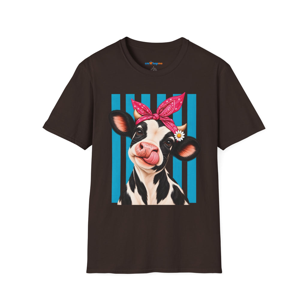 Cow Graphic T-Shirt — Cute Cow with Bandana Farm Animal Tee
